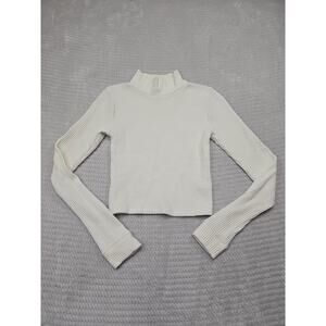 Aerie Shirt Womens Small Off White Waffle Knit Cropped Turtle Neck